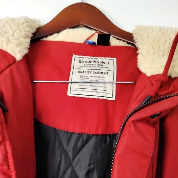 DB Supply Jacket Men XL Red Parka Sherpa Hood Military Insulated Waterproof Barn - Picture 3 of 13